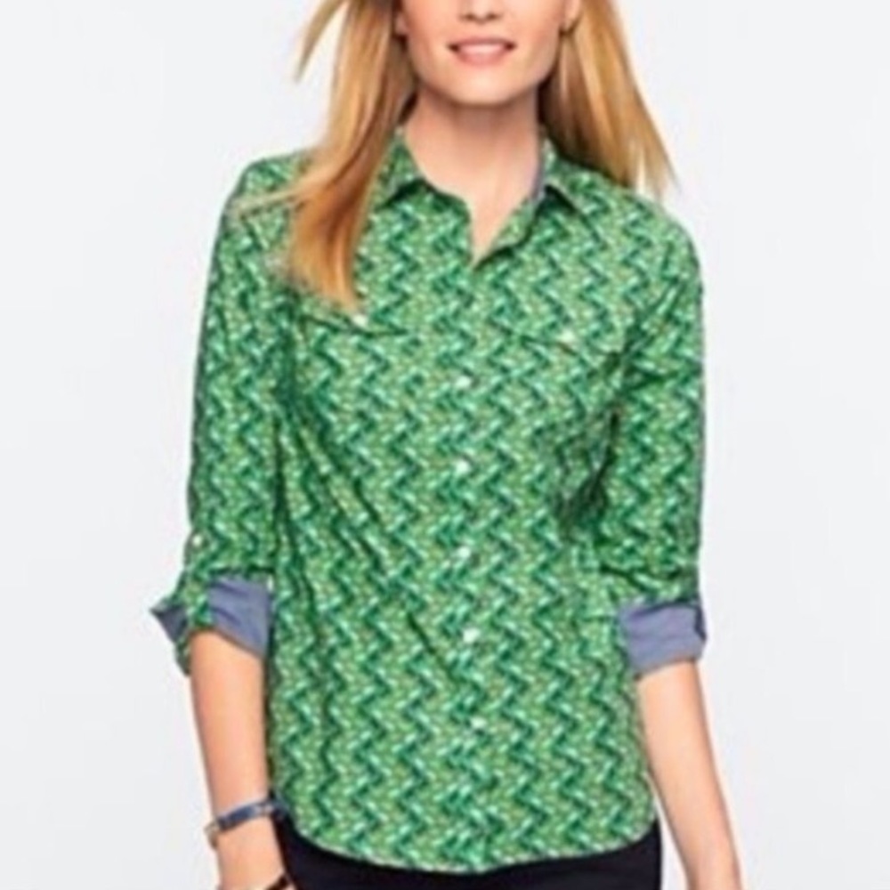 Talbots Green Patterned Button-Down Shirt - Picture 2 of 10